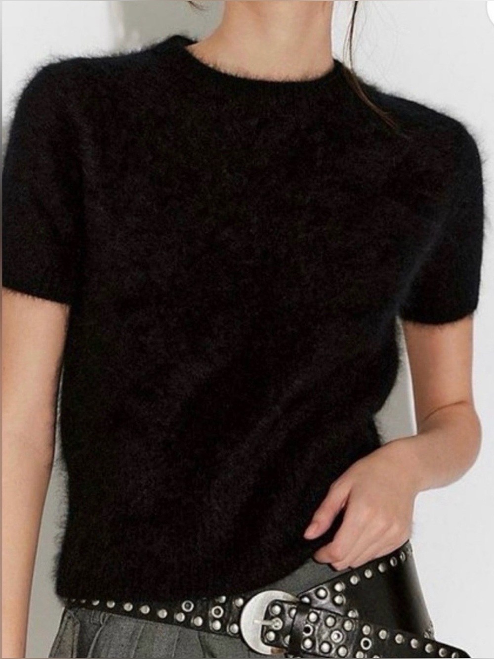 Free People Belle Brushed Cashmere Tee Black NWT small